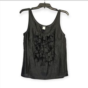 J Crew Top Size 6 Black Babydoll Sleeveless Blouse Ruffle Wimsy‎ Goth Silk Shirt